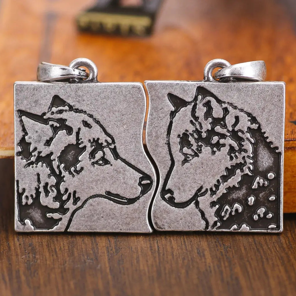 Couple Wolf Pendant Necklace, Wolf Head Necklace
