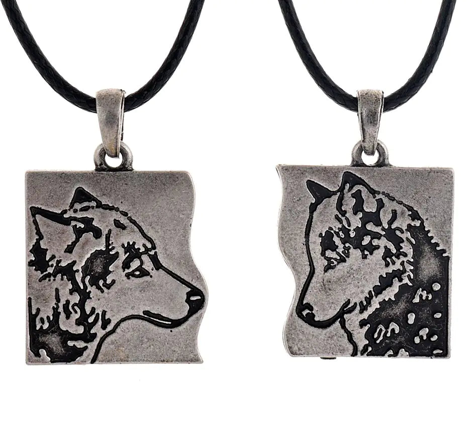 Couple Wolf Pendant Necklace, Wolf Head Necklace